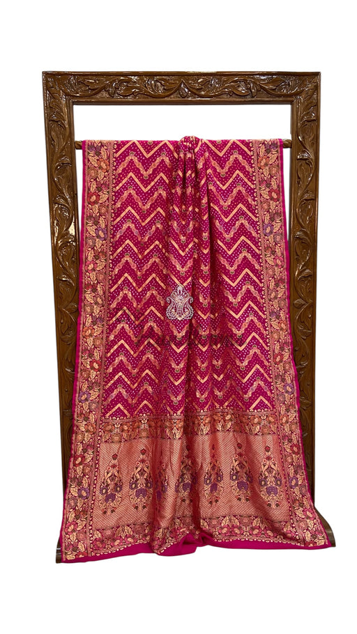Pure Georgette Banarasi Bandhej Handloom Saree - Meenakari - The Handlooms