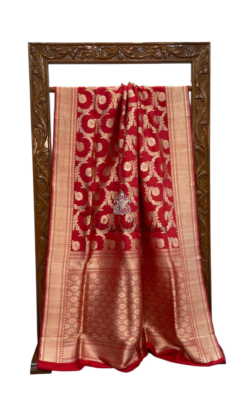 Pure Katan Silk Banarasi Handloom Saree - All Over Kadiyal Jaal Work - The Handlooms