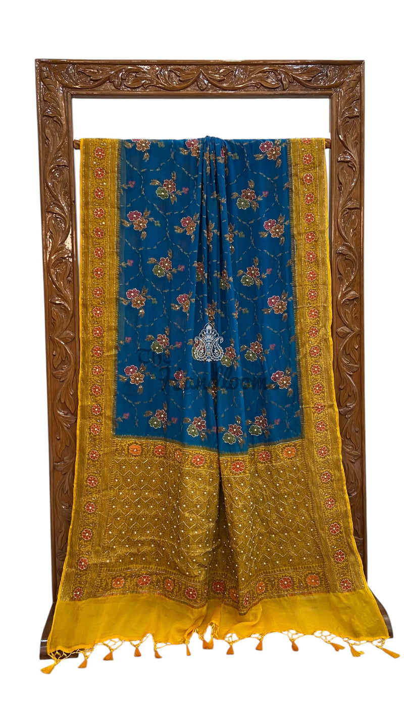 Pure Chiffon Khaddi Banarasi Saree - Handwork - The Handlooms