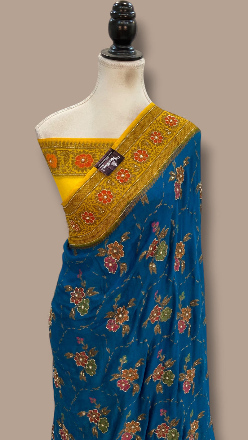 Pure Chiffon Khaddi Banarasi Saree - Handwork - The Handlooms