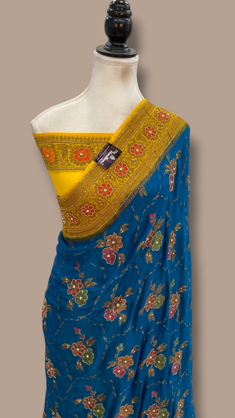 Pure Chiffon Khaddi Banarasi Saree - Handwork - The Handlooms