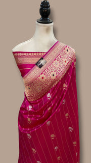 Hot Pink Pure Katan Silk Banarasi Handloom Saree - All Over Kadua Motifs - The Handlooms