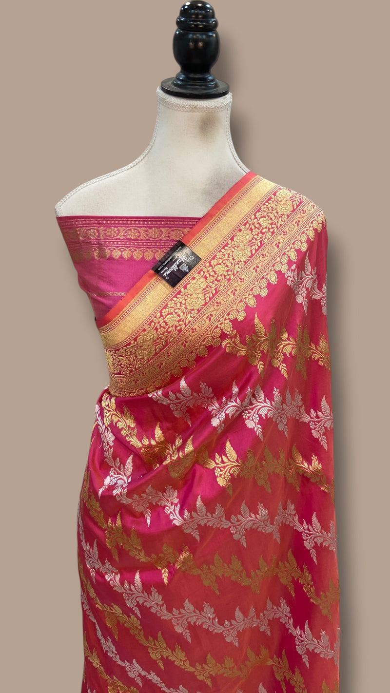 Pure Katan Silk Banarasi Handloom Saree - All Over Sona Roopa Kadiyal Jaal Work - The Handlooms