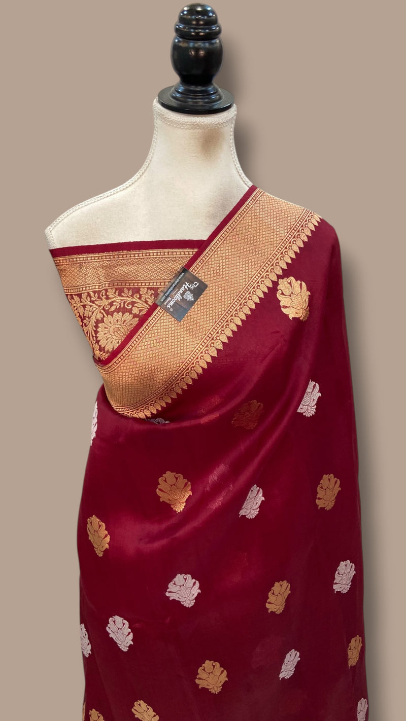 Maroon Pure Kora Handloom Banarasi Saree