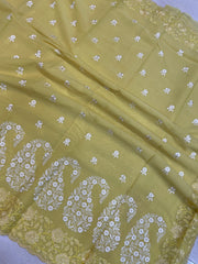 Pure Georgette Chikankari Handloom Banarasi Saree - The Handlooms