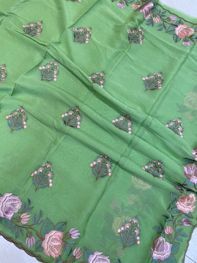 Pure Georgette Chikankari Handloom Banarasi Saree - The Handlooms