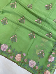 Pure Georgette Chikankari Handloom Banarasi Saree - The Handlooms