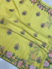 Pure Georgette Chikankari Handloom Banarasi Saree - The Handlooms