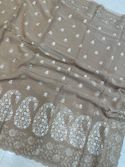 Pure Georgette Chikankari Handloom Banarasi Saree - The Handlooms