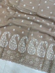 Pure Georgette Chikankari Handloom Banarasi Saree - The Handlooms