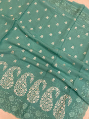 Pure Georgette Chikankari Handloom Banarasi Saree - The Handlooms