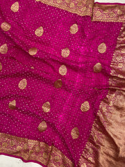 Pure Silk Banarasi Bandhej Handloom Saree - All Over Kadua Boota - The Handlooms