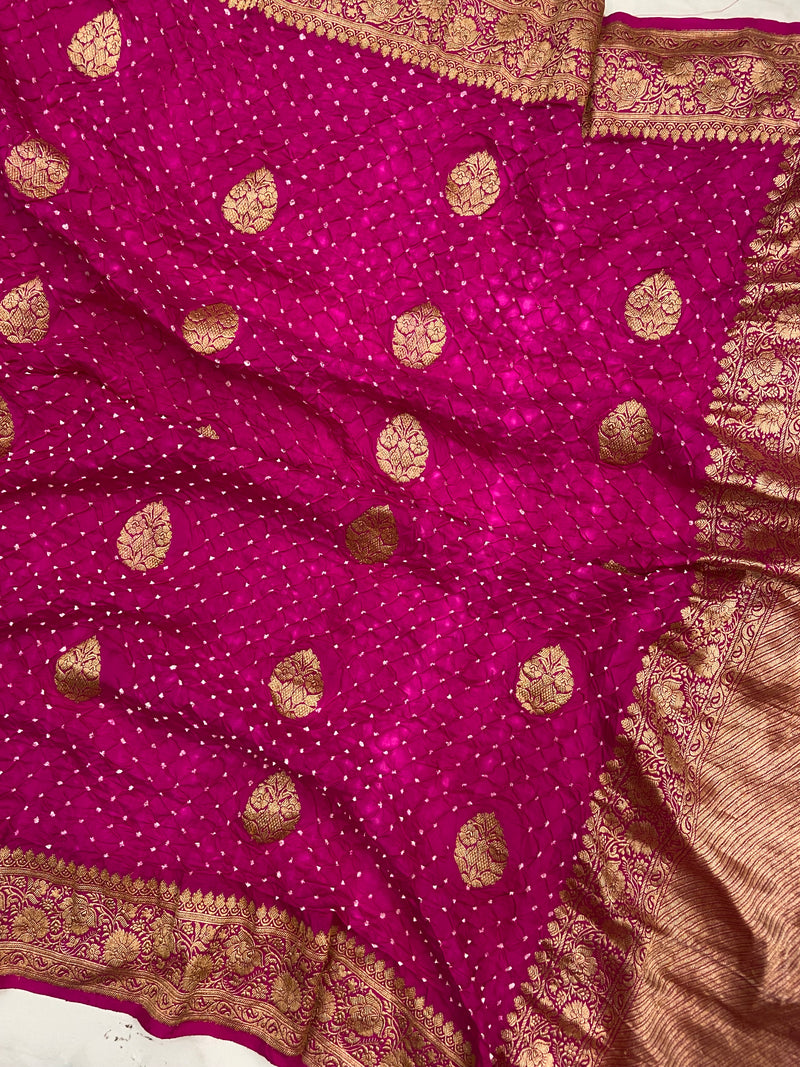 Pure Silk Banarasi Bandhej Handloom Saree - All Over Kadua Boota - The Handlooms