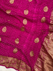 Pure Silk Banarasi Bandhej Handloom Saree - All Over Kadua Boota - The Handlooms