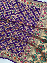 Pure Georgette Banarasi Bandhej Handloom Saree - Meenakari - The Handlooms