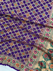 Pure Georgette Banarasi Bandhej Handloom Saree - Meenakari - The Handlooms