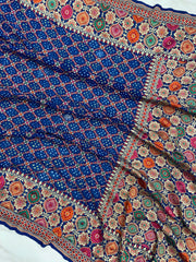 Pure Georgette Banarasi Bandhej Handloom Saree - Meenakari - The Handlooms