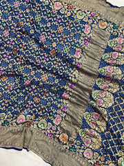 Pure Georgette Banarasi Bandhej Handloom Saree - Meenakari - The Handlooms