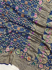 Pure Georgette Banarasi Bandhej Handloom Saree - Meenakari - The Handlooms