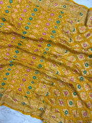 Pure Georgette Banarasi Bandhej Handloom Saree - Meenakari - The Handlooms