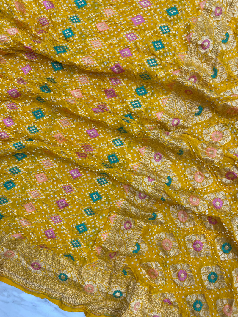 Pure Georgette Banarasi Bandhej Handloom Saree - Meenakari - The Handlooms