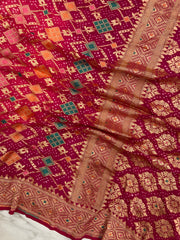 Pure Georgette Banarasi Bandhej Handloom Saree - Meenakari - The Handlooms