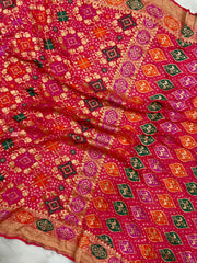 Pure Georgette Banarasi Bandhej Handloom Saree - Meenakari - The Handlooms