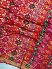 Pure Georgette Banarasi Bandhej Handloom Saree - Meenakari - The Handlooms