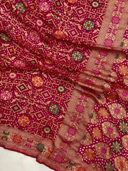 Pure Georgette Banarasi Bandhej Handloom Saree - Meenakari - The Handlooms