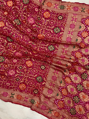 Pure Georgette Banarasi Bandhej Handloom Saree - Meenakari - The Handlooms