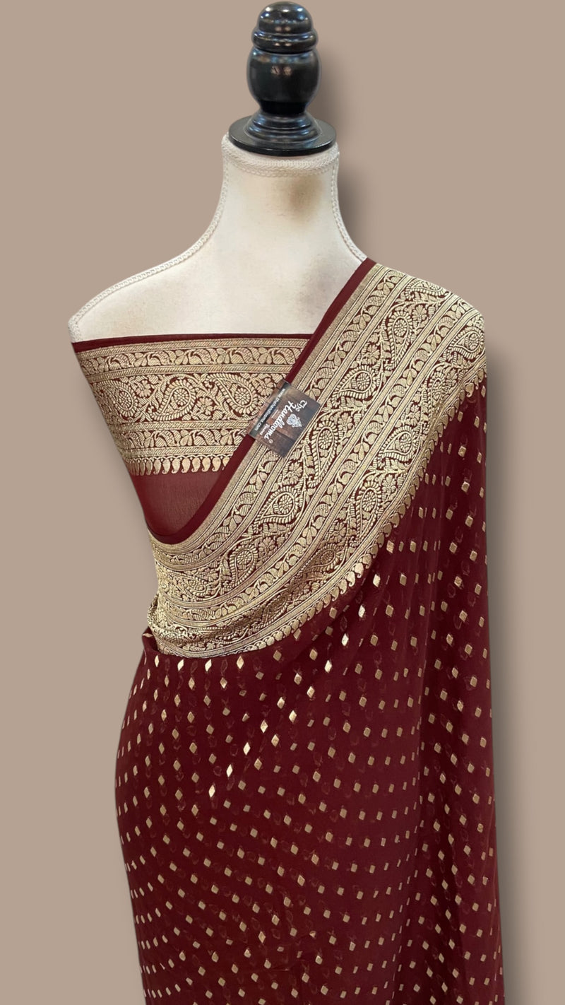 Pure Khaddi Georgette Handloom Banarasi Saree - Water Zari