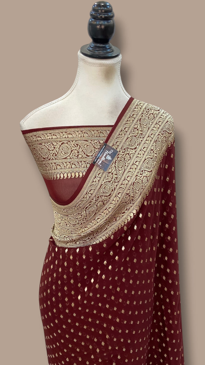 Pure Khaddi Georgette Handloom Banarasi Saree - Water Zari