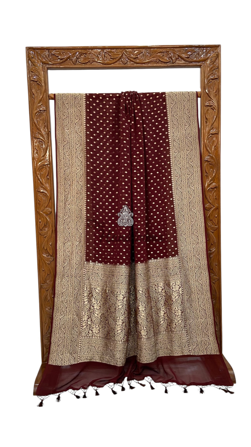 Pure Khaddi Georgette Handloom Banarasi Saree - Water Zari