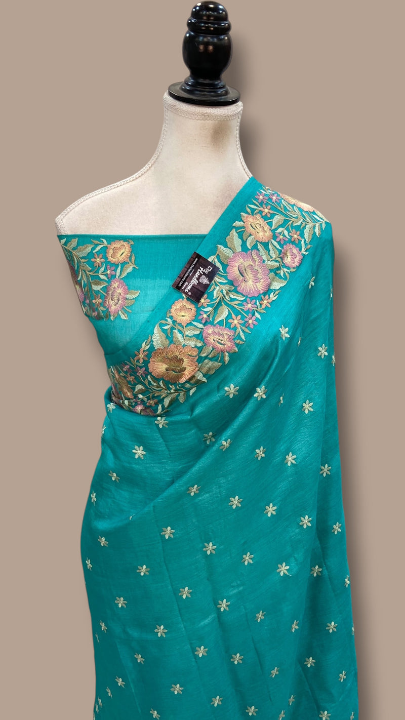 Tussar Silk Handloom Banarasi Saree With Chikankari