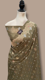 Pure Katan Silk Banarasi Handloom Saree - All Over Jaal Work With Meenakari - The Handlooms
