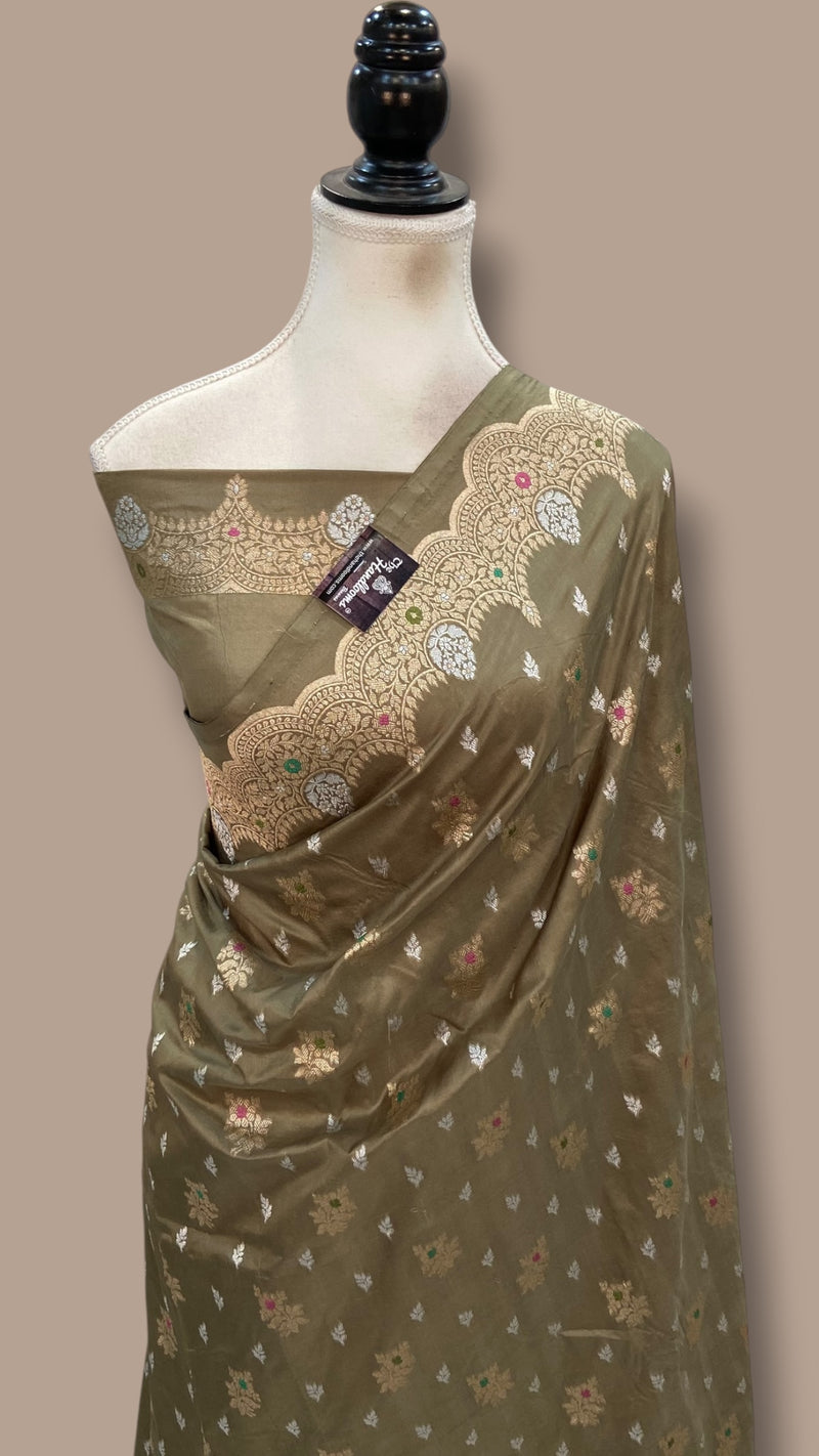 Pure Katan Silk Banarasi Handloom Saree - All Over Jaal Work With Meenakari - The Handlooms