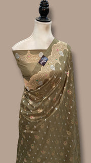 Pure Katan Silk Banarasi Handloom Saree - All Over Jaal Work With Meenakari - The Handlooms
