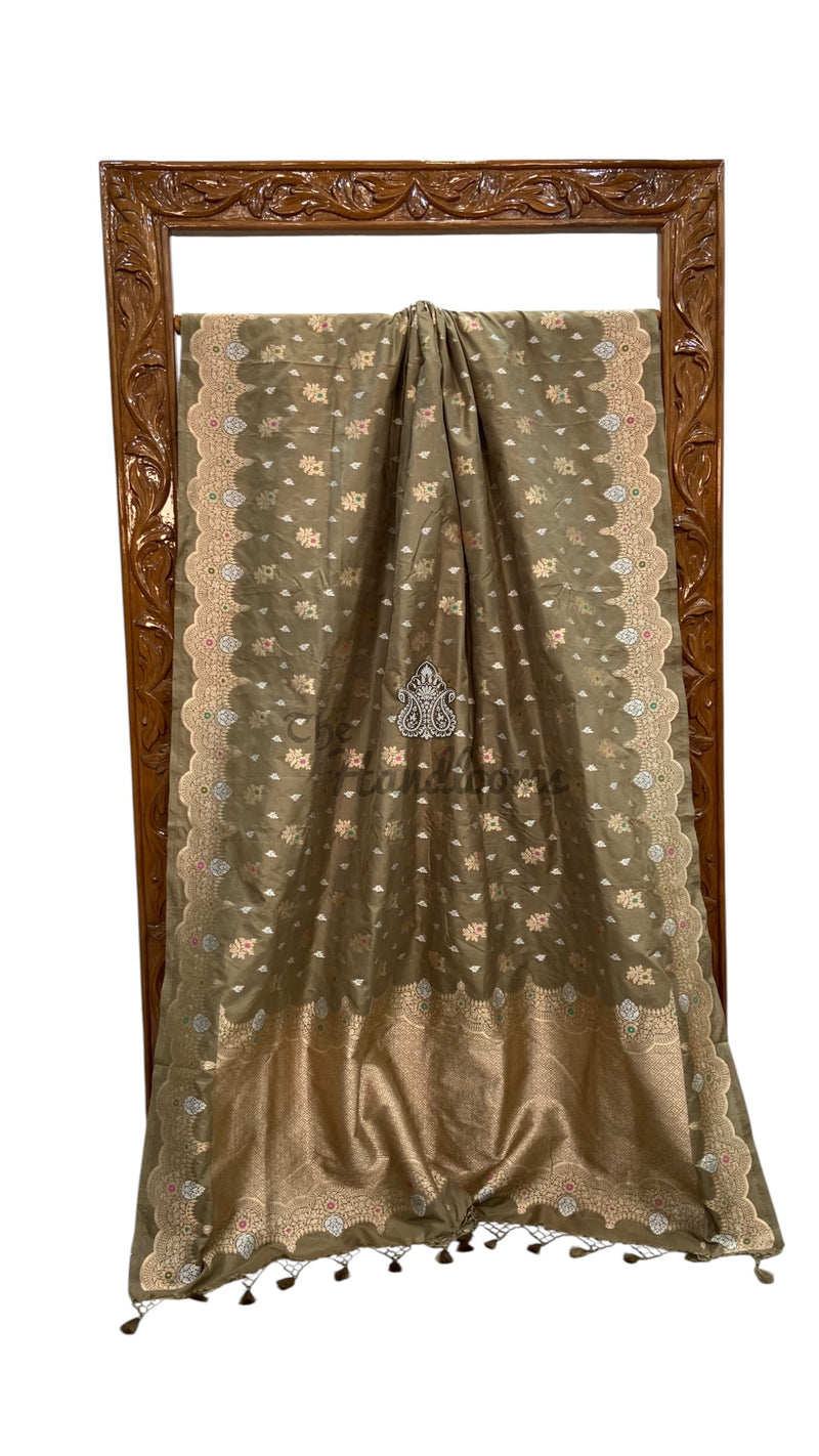 Pure Katan Silk Banarasi Handloom Saree - All Over Jaal Work With Meenakari - The Handlooms