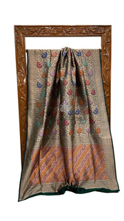 Regal Pure Katan Silk Banarasi Saree – Handwoven Tanchui Brocade With Meenakari - The Handlooms
