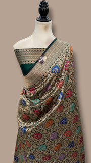 Regal Pure Katan Silk Banarasi Saree – Handwoven Tanchui Brocade With Meenakari - The Handlooms