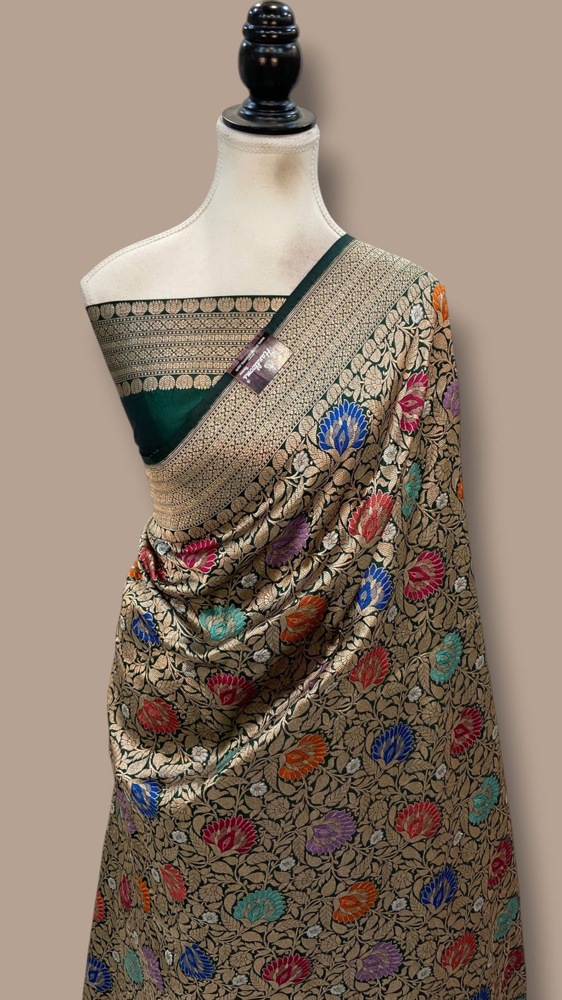 Regal Pure Katan Silk Banarasi Saree – Handwoven Tanchui Brocade With Meenakari - The Handlooms