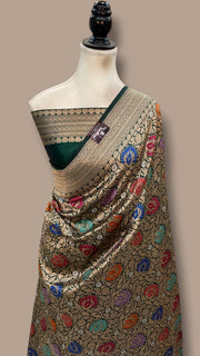 Regal Pure Katan Silk Banarasi Saree – Handwoven Tanchui Brocade With Meenakari - The Handlooms