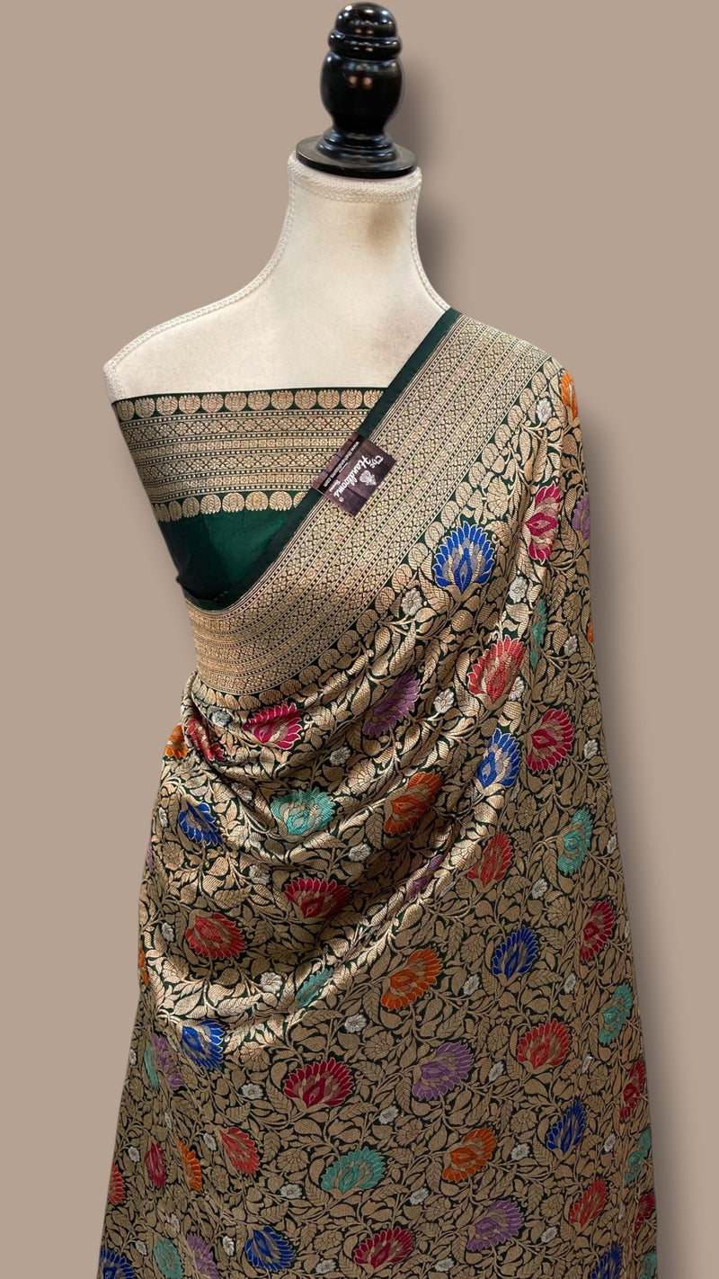 Regal Pure Katan Silk Banarasi Saree – Handwoven Tanchui Brocade With Meenakari - The Handlooms