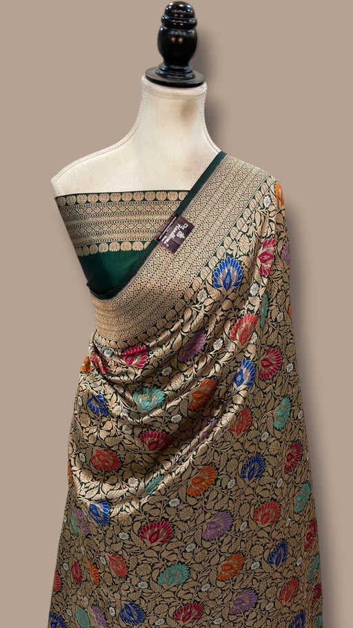 Regal Pure Katan Silk Banarasi Saree – Handwoven Tanchui Brocade With Meenakari - The Handlooms
