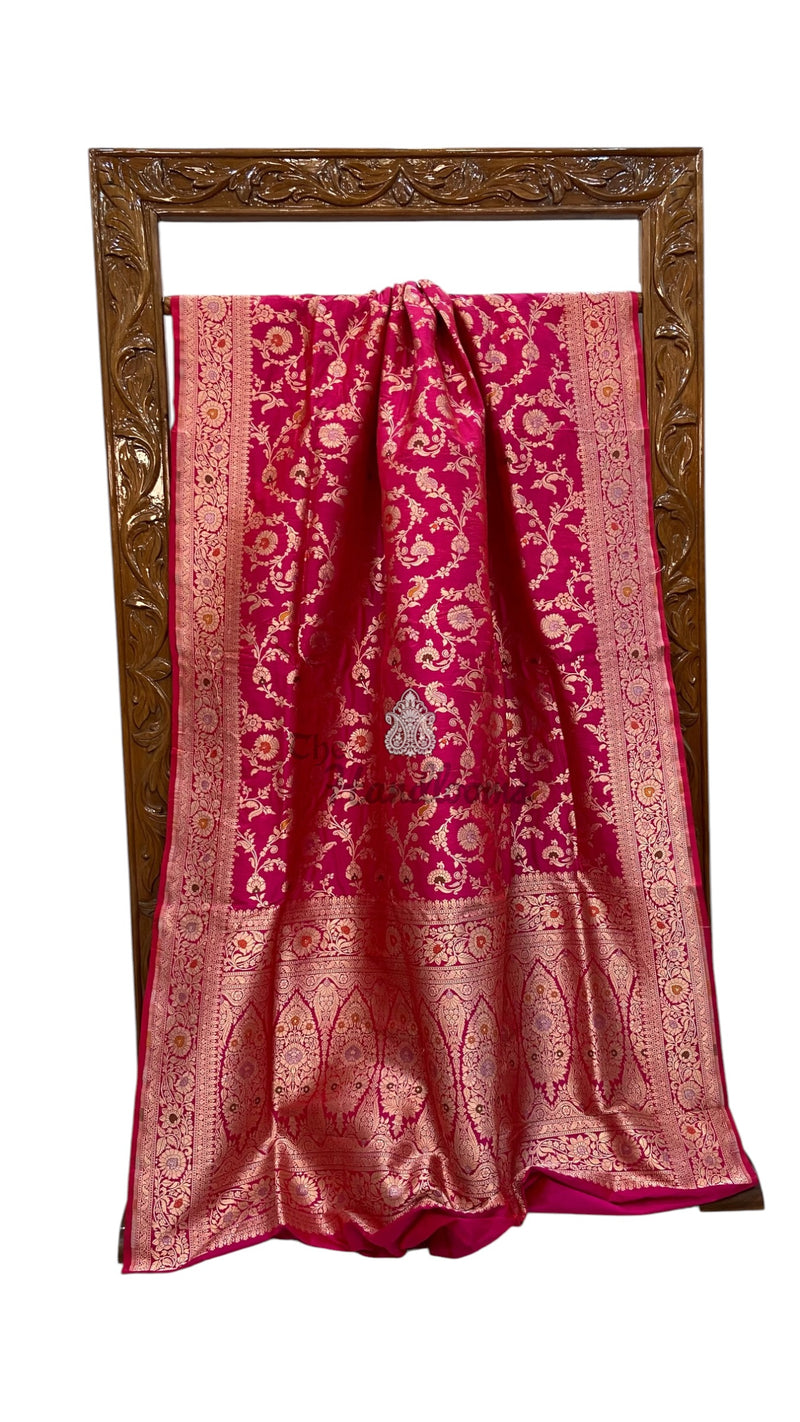 Pure Katan Silk Banarasi Handloom Saree - All Over Jaal Work With Meenakari