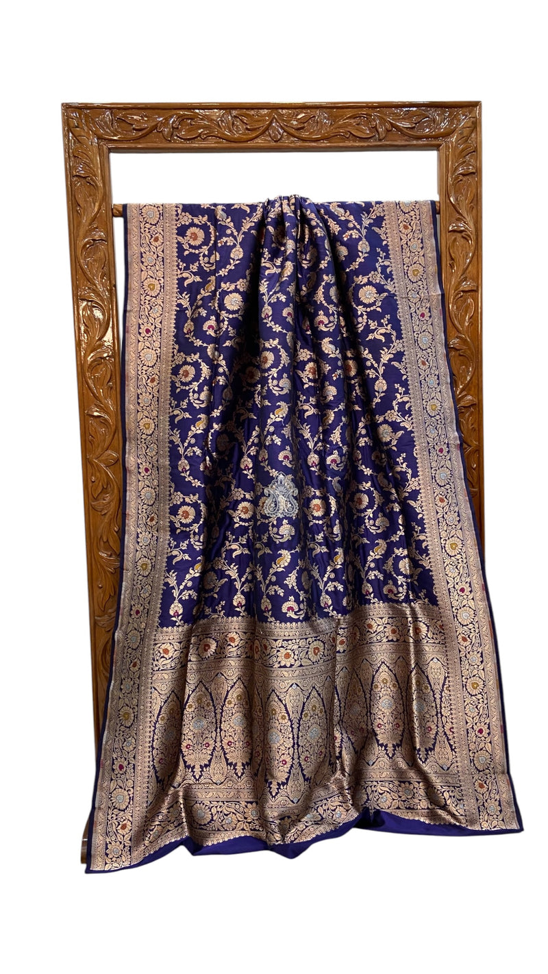 Pure Katan Silk Banarasi Handloom Saree - All Over Jaal Work With Meenakari