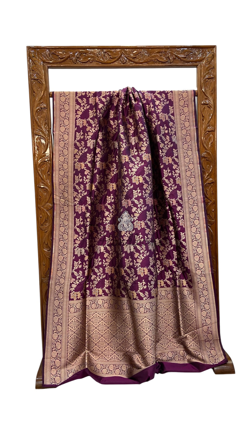 Pure Katan Silk Banarasi Handloom Saree - All Over Jaal Work With Meenakari