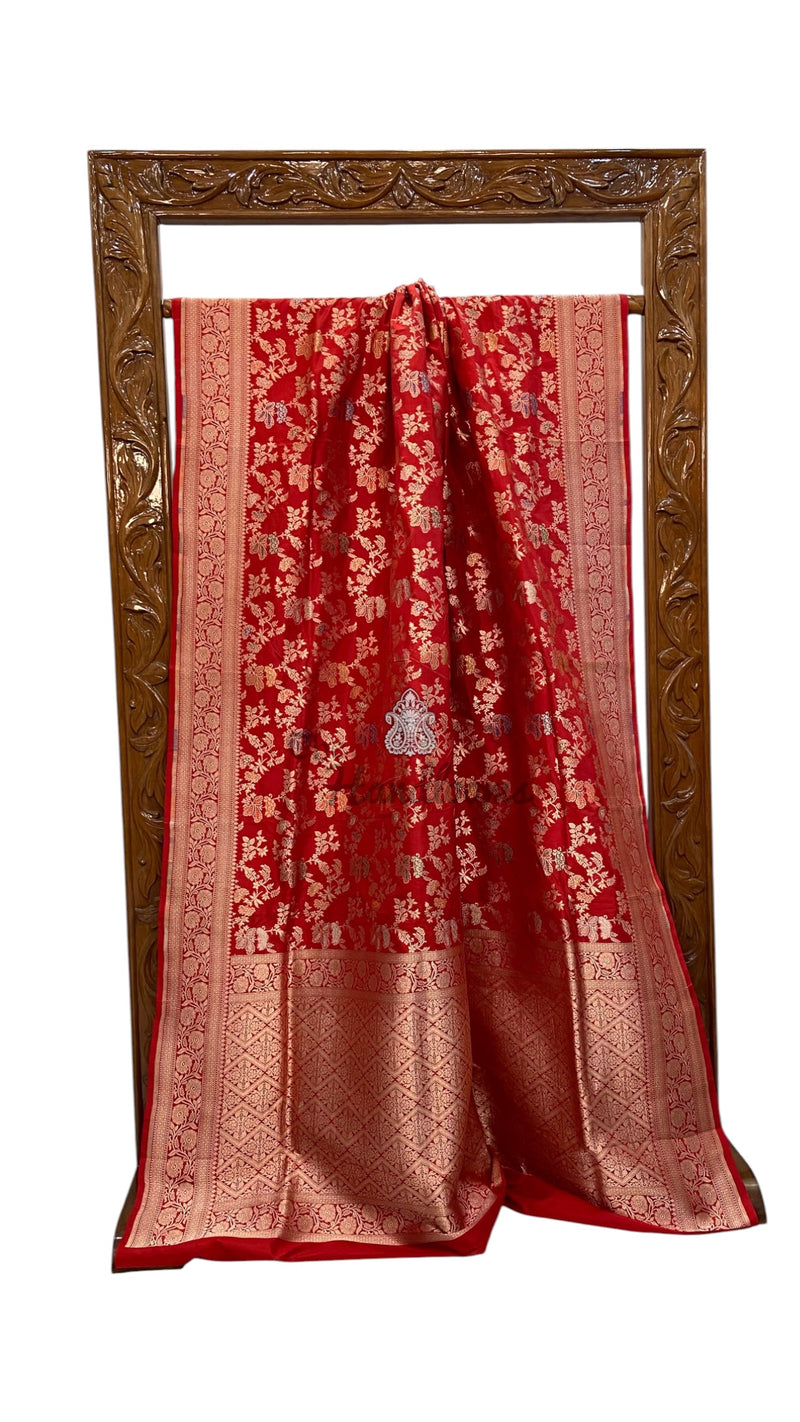 Pure Katan Silk Banarasi Handloom Saree - All Over Jaal Work With Meenakari