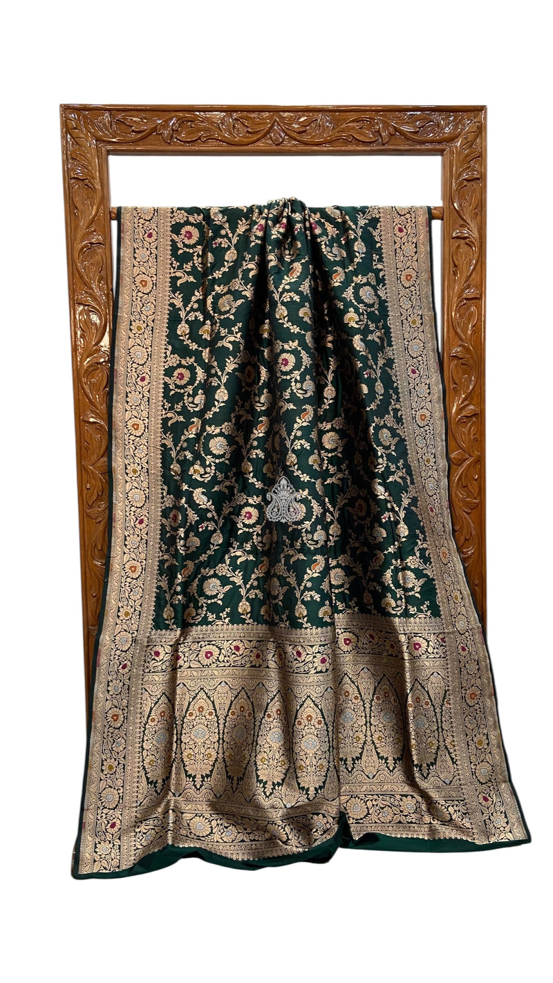 Pure Katan Silk Banarasi Handloom Saree - All Over Jaal Work With Meenakari