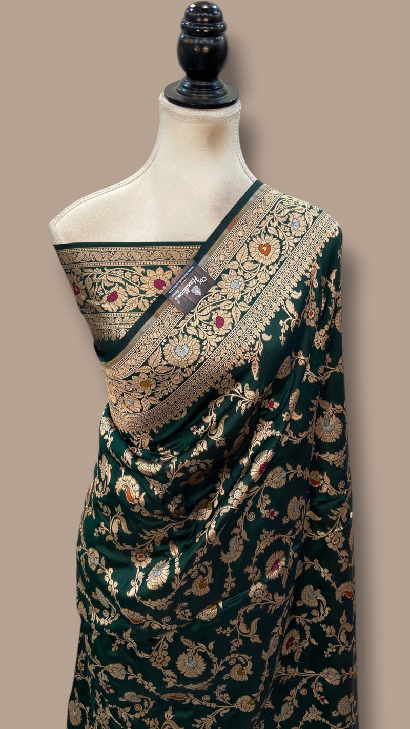 Pure Katan Silk Banarasi Handloom Saree - All Over Jaal Work With Meenakari